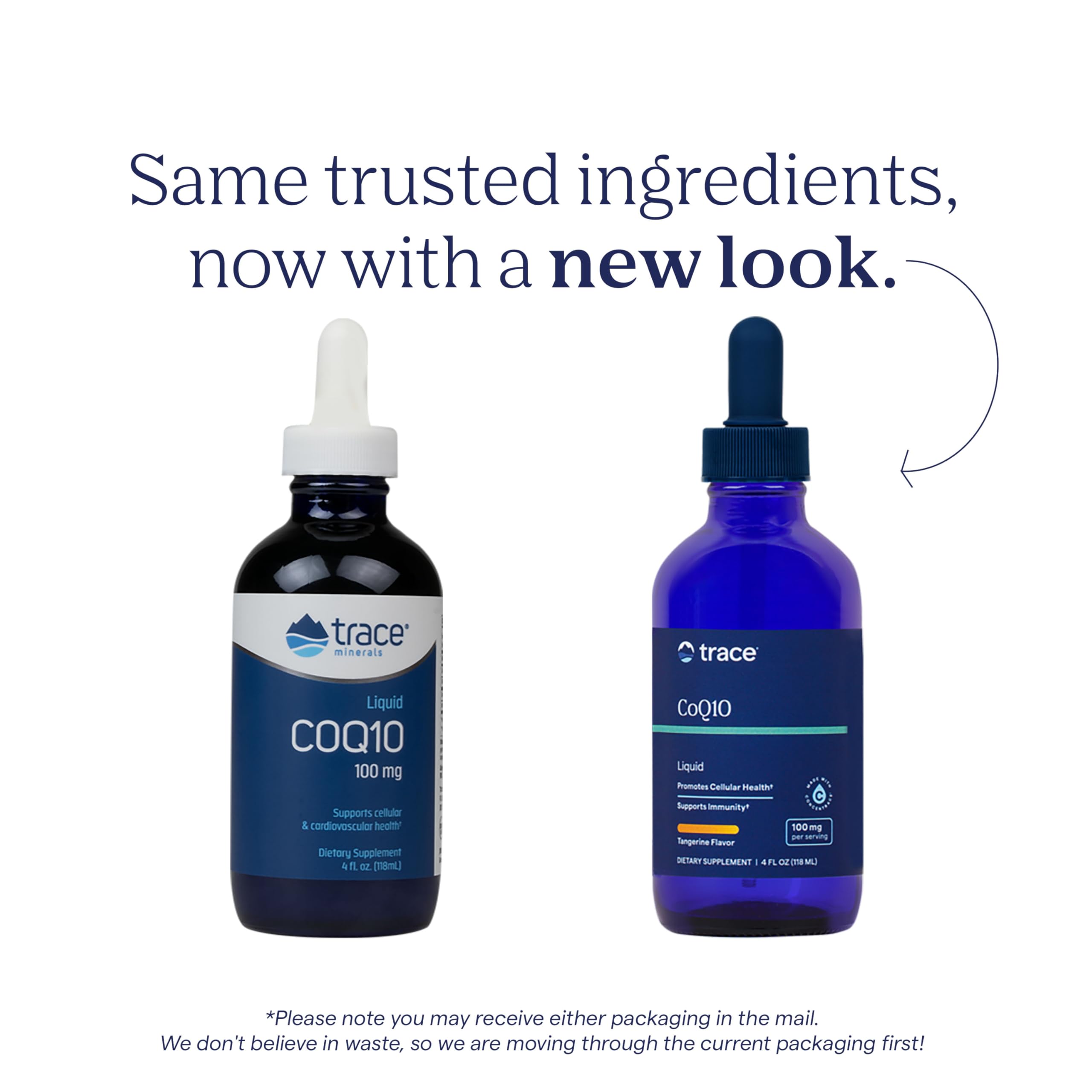 Trace Minerals CoQ10 étiquette: informations claires sur la bouteille.