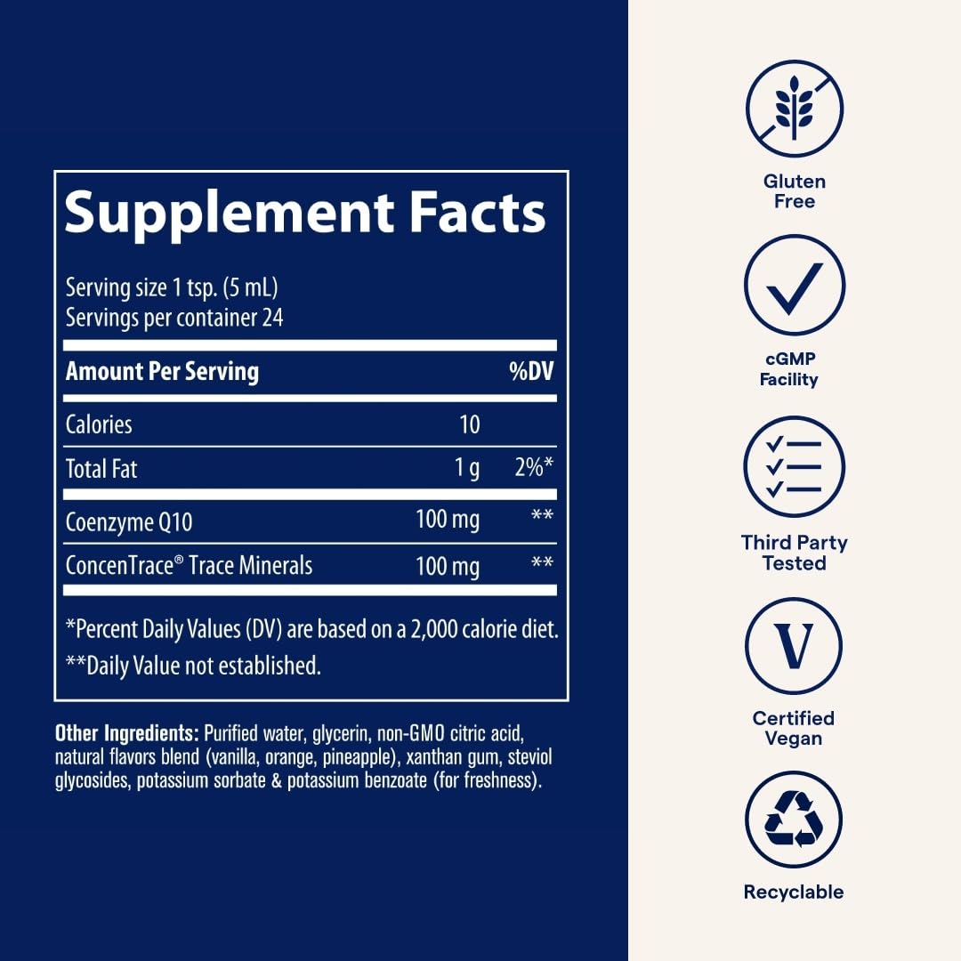 Trace Minerals CoQ10 vitalité quotidienne: format liquide facilement utilisable.