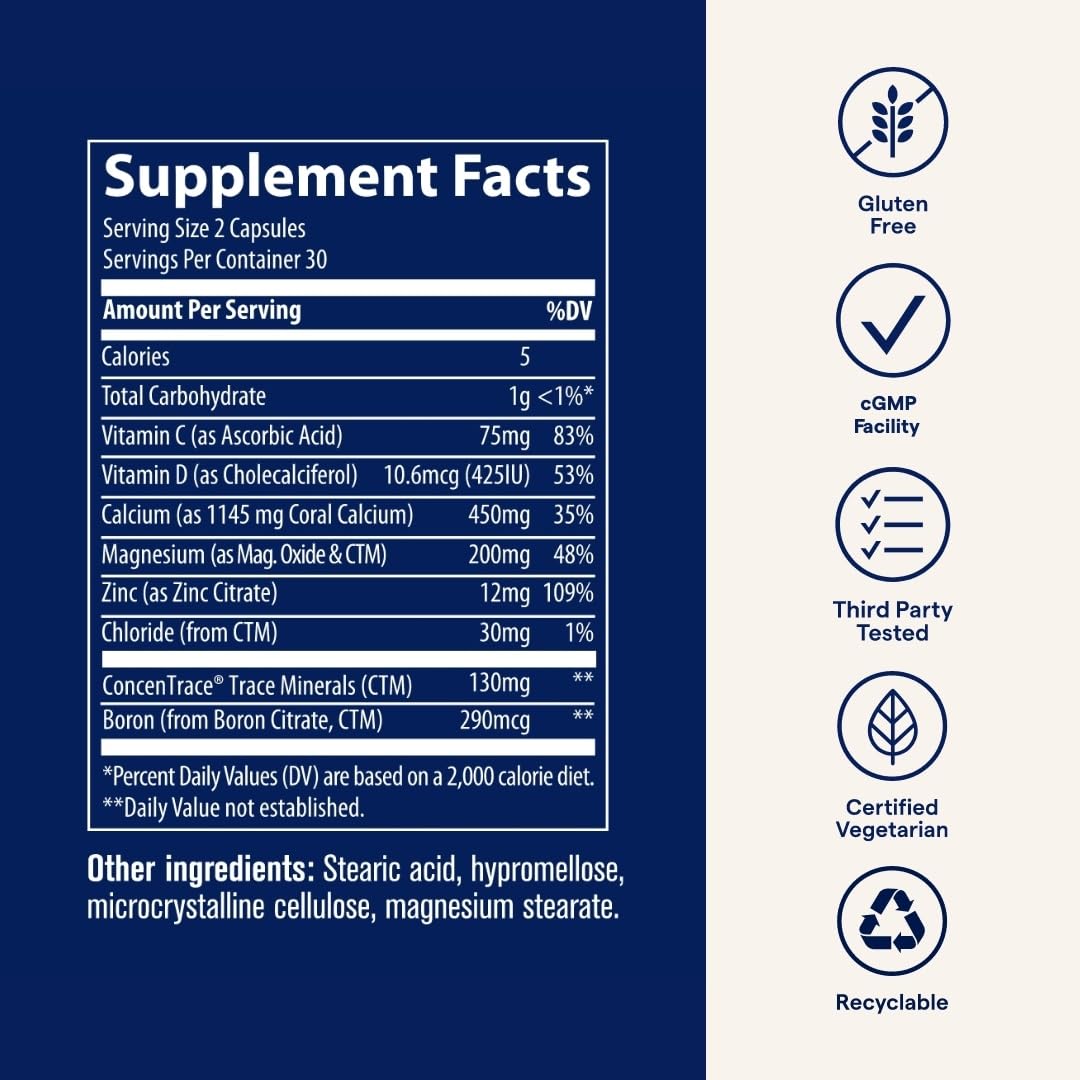 Symbole sans gluten sur l'étiquette Trace Minerals Coral Calcium