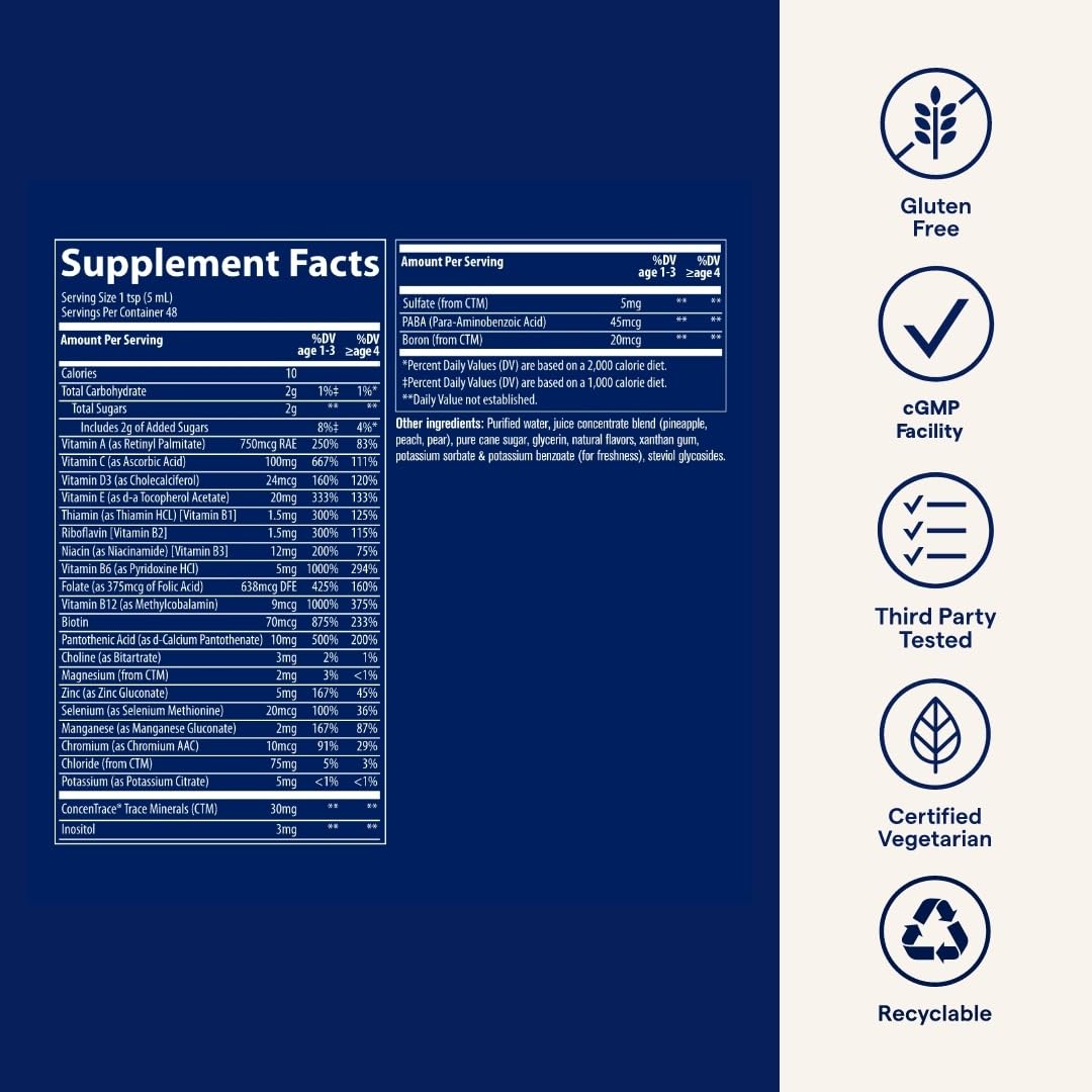 Trace Minerals Enfants Multivitamine – verre jus – dégustation agréable et facile