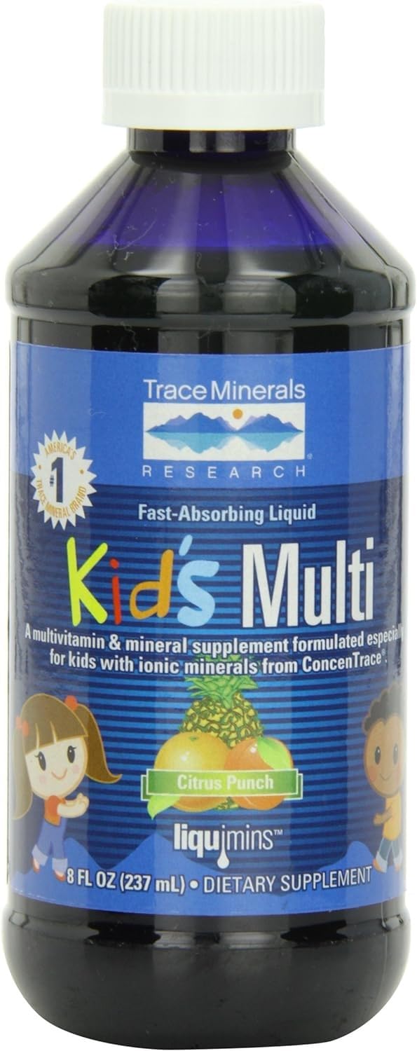 Trace Minerals Enfants, bouteille de vitamines liquides, soutien quotidien.
