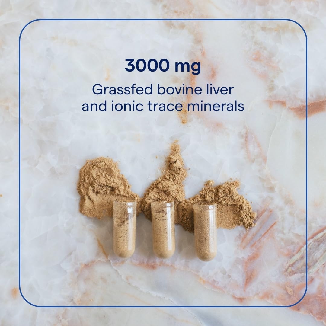 Plan serré sur les gélules Trace Minerals foie de boeuf, source potentielle d'énergie.