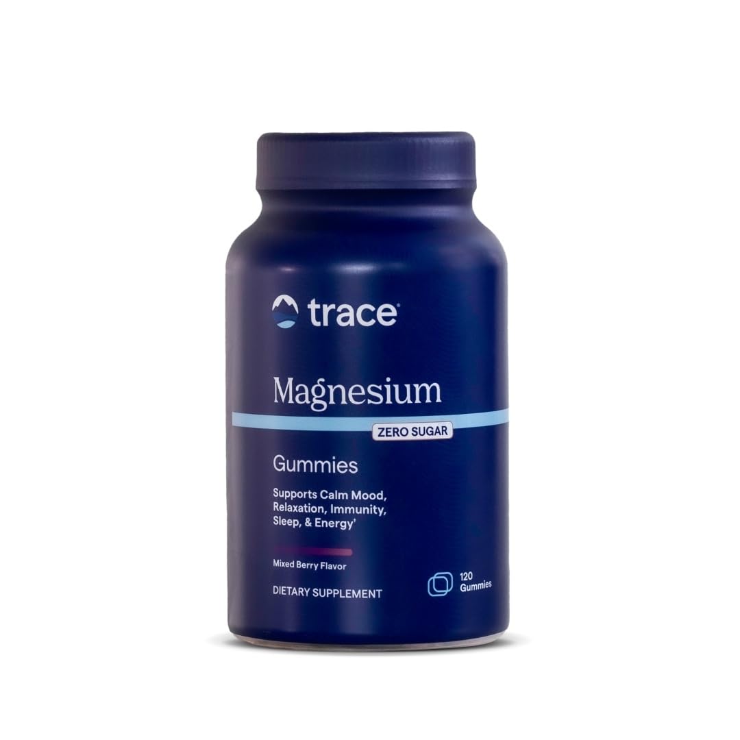 Trace Minerals Magnesium Gummies en bouteille, soutien quotidien musculaire et nerveux.