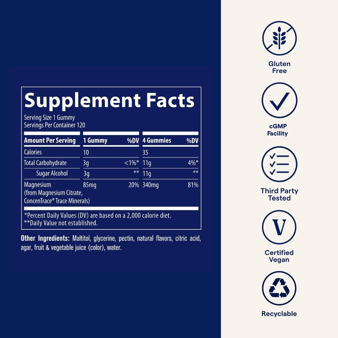 Trace Minerals Magnesium Gummies origine USA, approvisionnement durable.