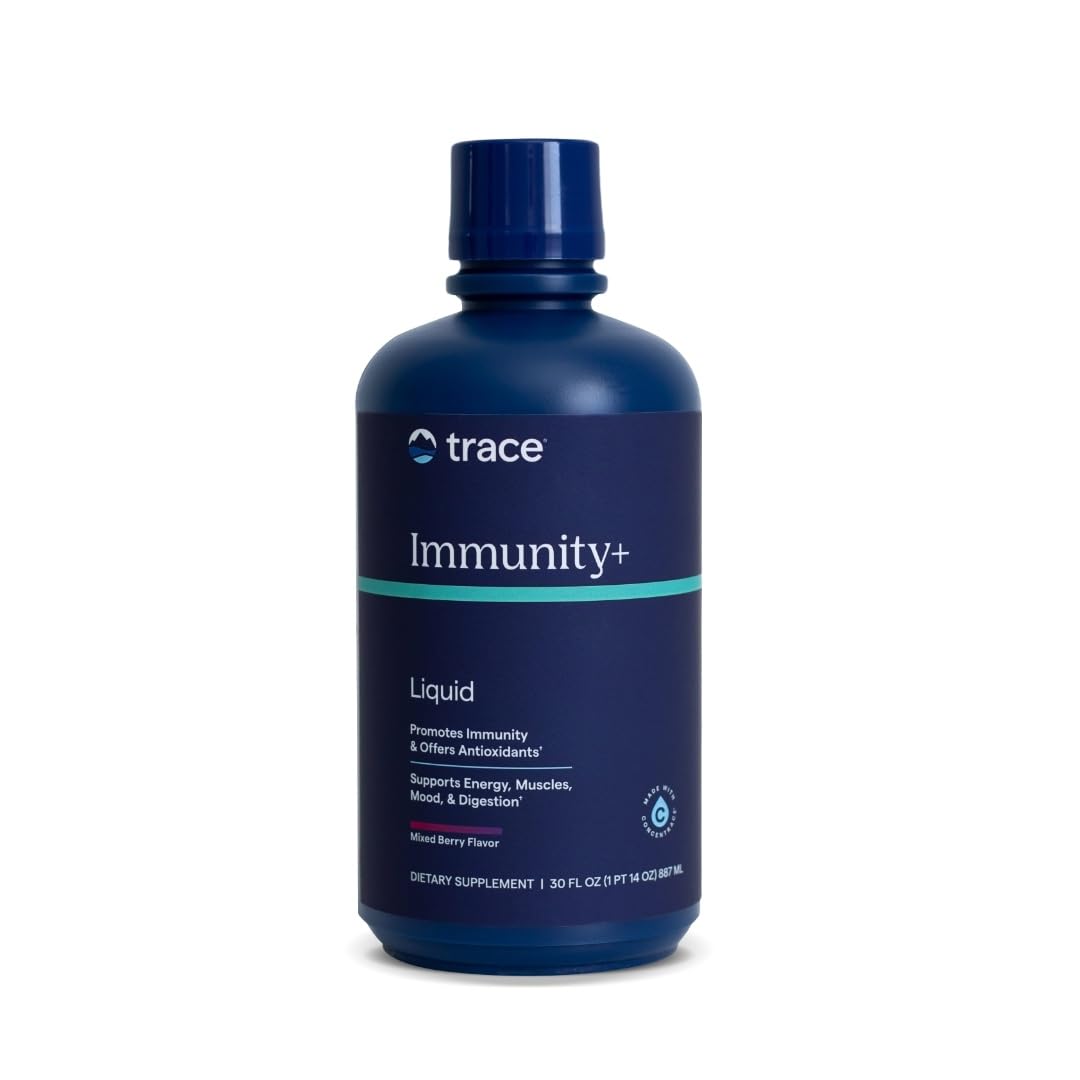 Trace Minerals Immunity+ – bouteille liquide: soutien quotidien potentiel avec baies de sureau.