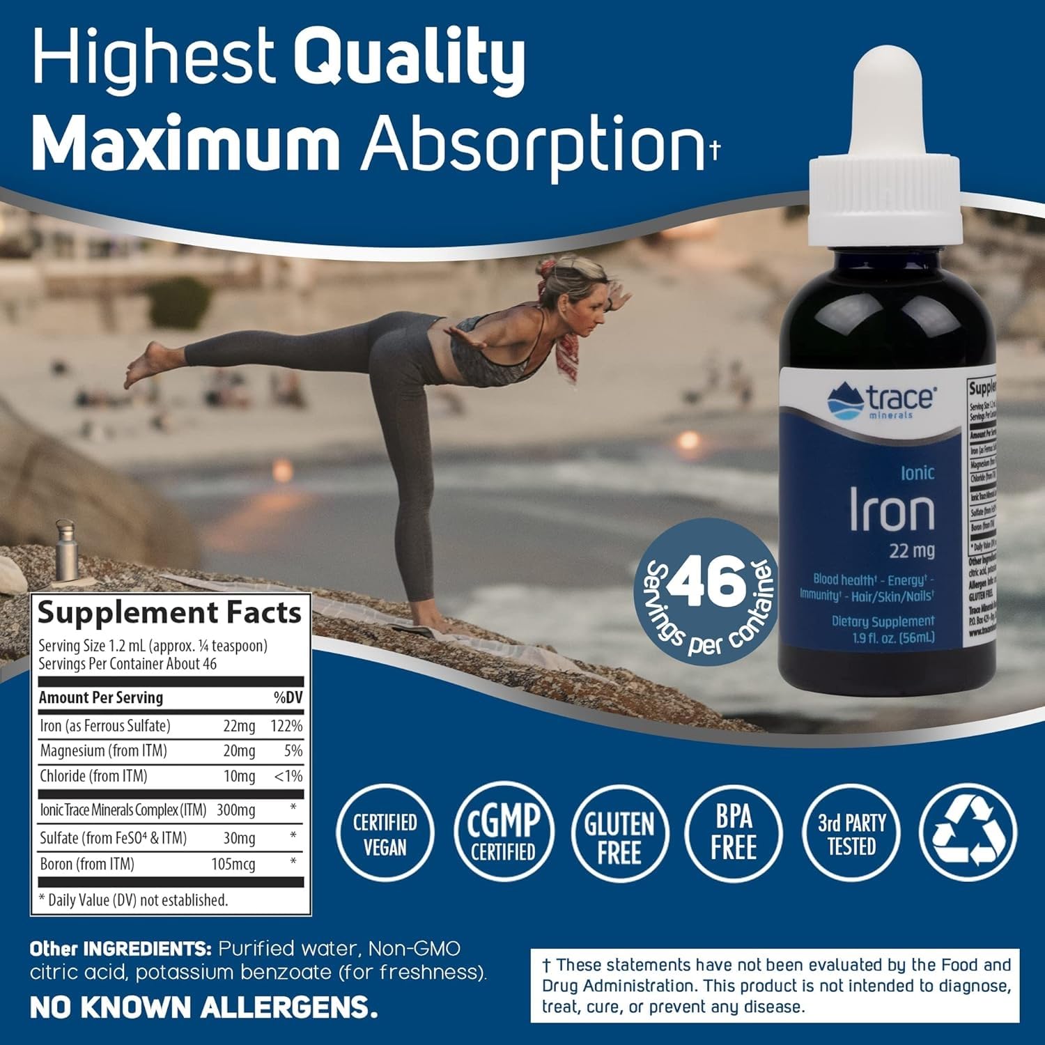 Trace Minerals Ionic Iron – gouttes dans l'eau, intégration facile à votre routine.