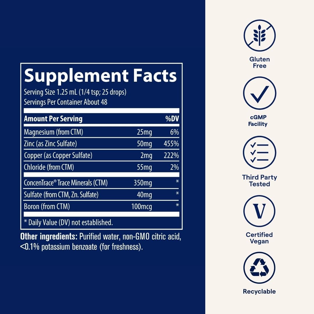 Trace Minerals Ionic Zinc – utilisation sans pilules, gouttes faciles à prendre.
