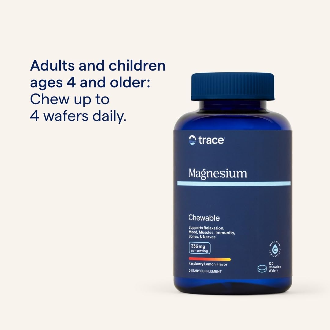 Trace Minerals Magnésium – dosage quotidien jusqu’à 4 bouchées par jour.