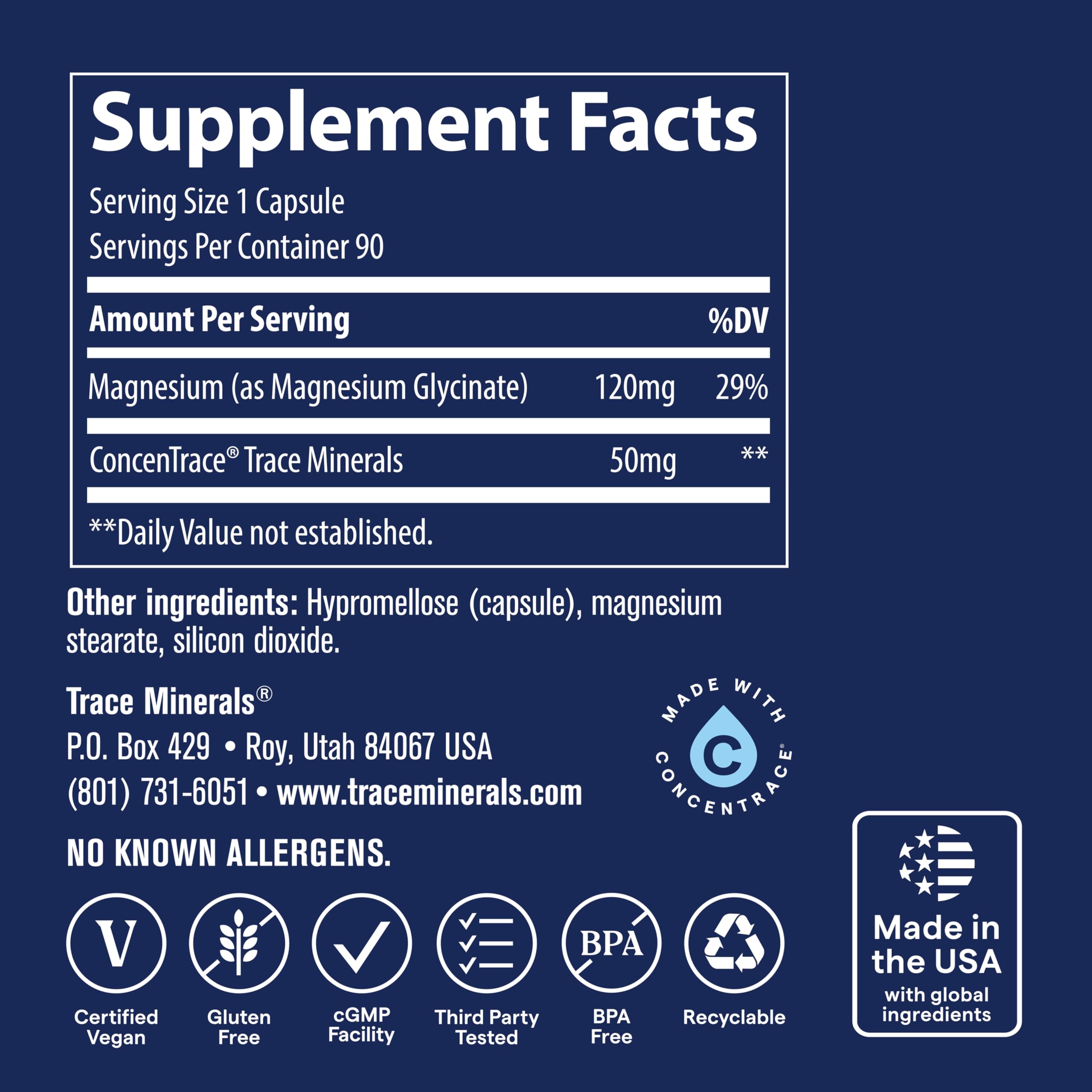Trace Minerals Magnésium Glycinate – Ingrédients minéraux pour la vitalité et le bien-être.