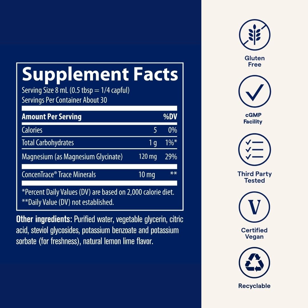 Trace Minerals Glycinate de Magnésium – formule liquide facile à doser avant le dîner.