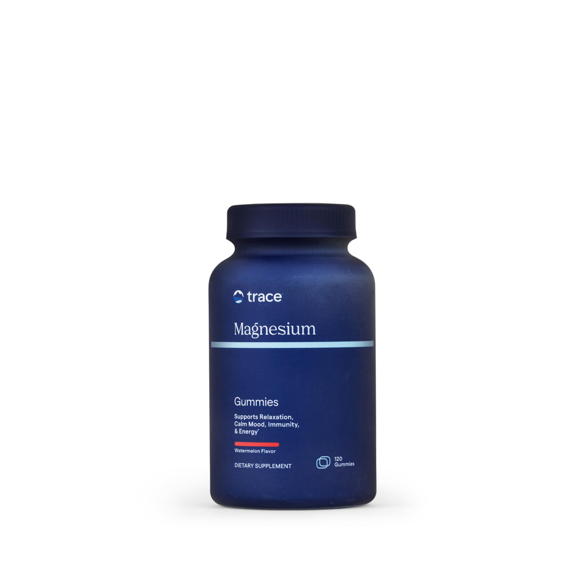 Trace Minerals Magnesium Gummies dans la bouteille, saveur pastèque, pratique à emporter.