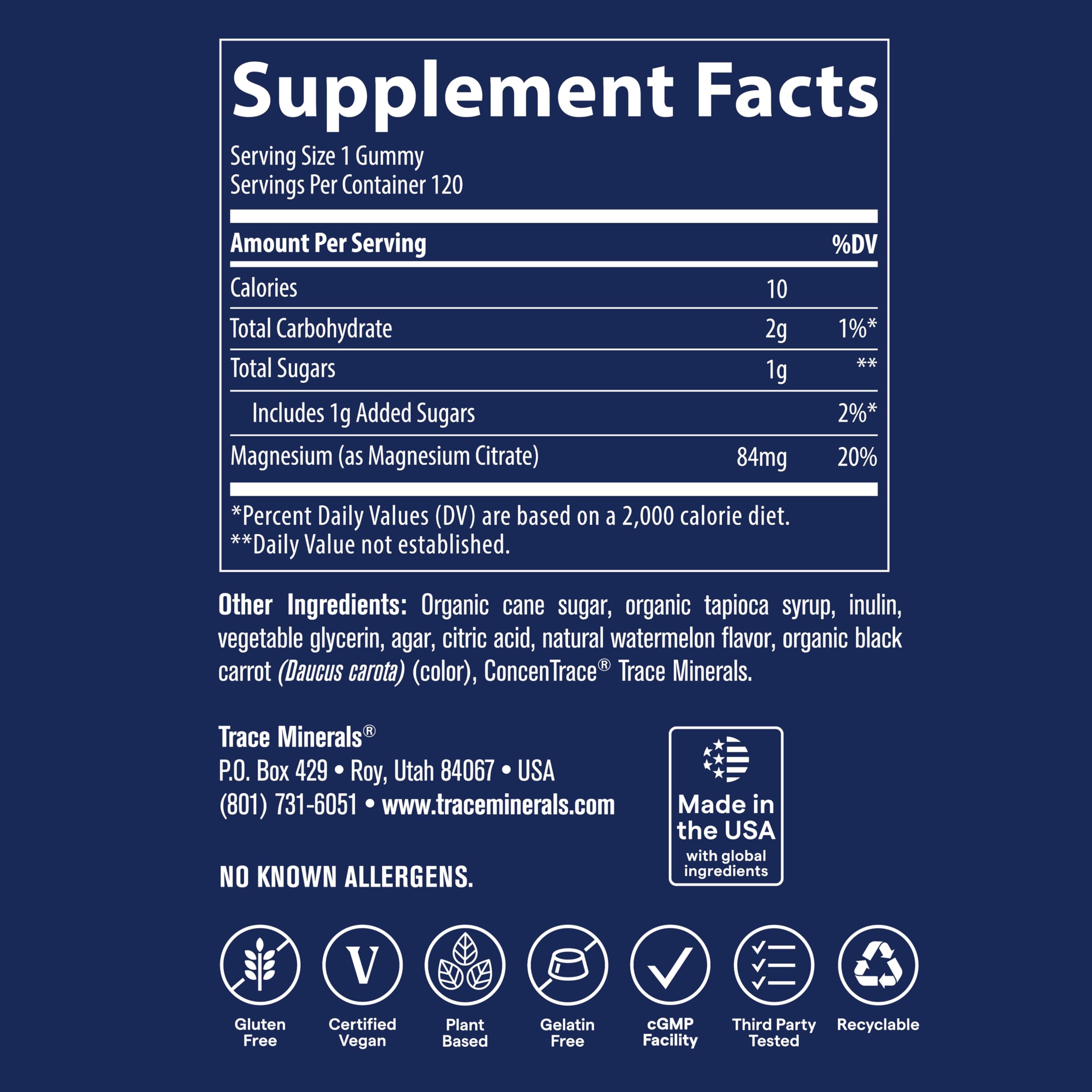Emballage Trace Minerals Magnesium Gummies prêt à ouvrir.