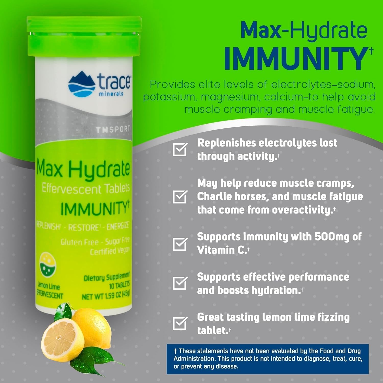 Trace Minerals Max-Hydrate Immunity après l'effort, boisson électrolyte pour récupération et confort.
