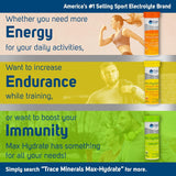 Boisson citron-lime Trace Minerals Max-Hydrate Immunity, goût frais et soutien hydratation.
