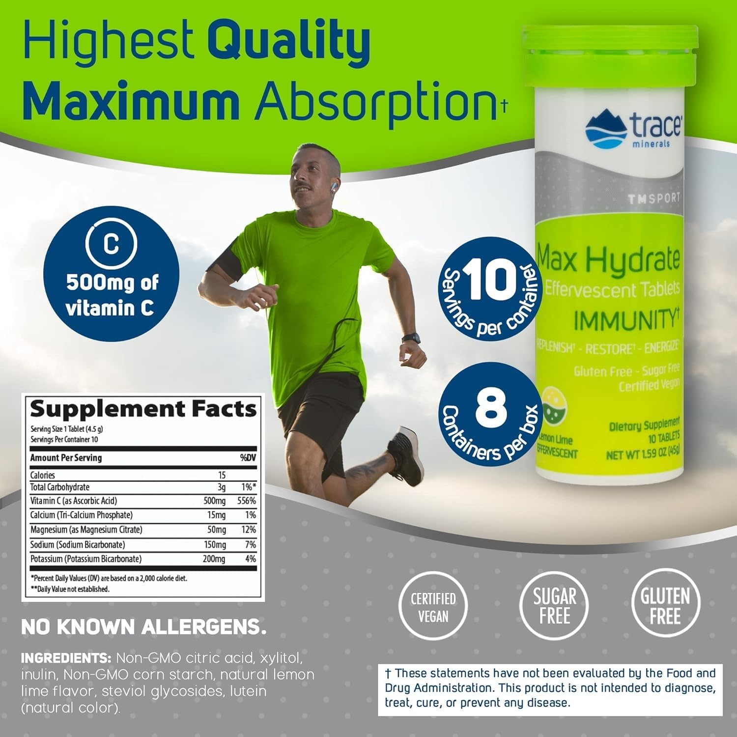 Trace Minerals Max-Hydrate Immunity se dissout dans l'eau, apportant hydratation et énergie.