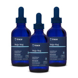 Trace Minerals Mega-Mag, bouteille de gouttes indiquant utilisation quotidienne pour énergie et muscles.
