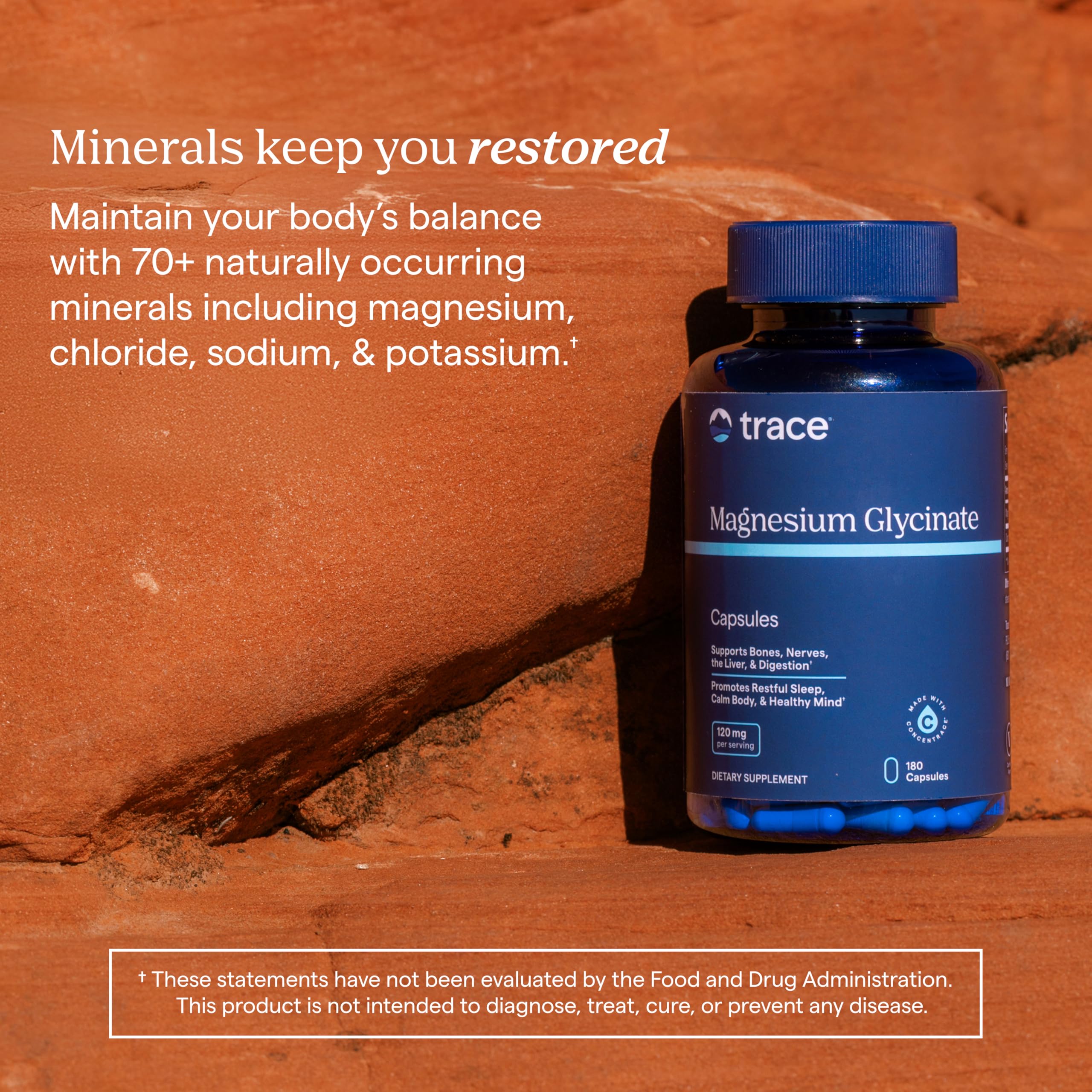 Trace Minerals Magnésium Glycinate – minéraux traces pour le bien-être digestif.