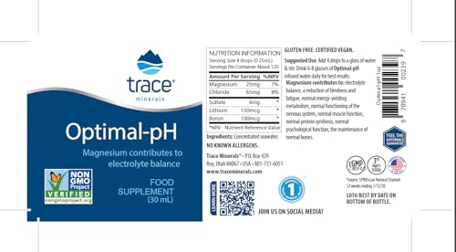Trace Minerals Optimal pH - étiquette et certifications rassurantes sur l’emballage