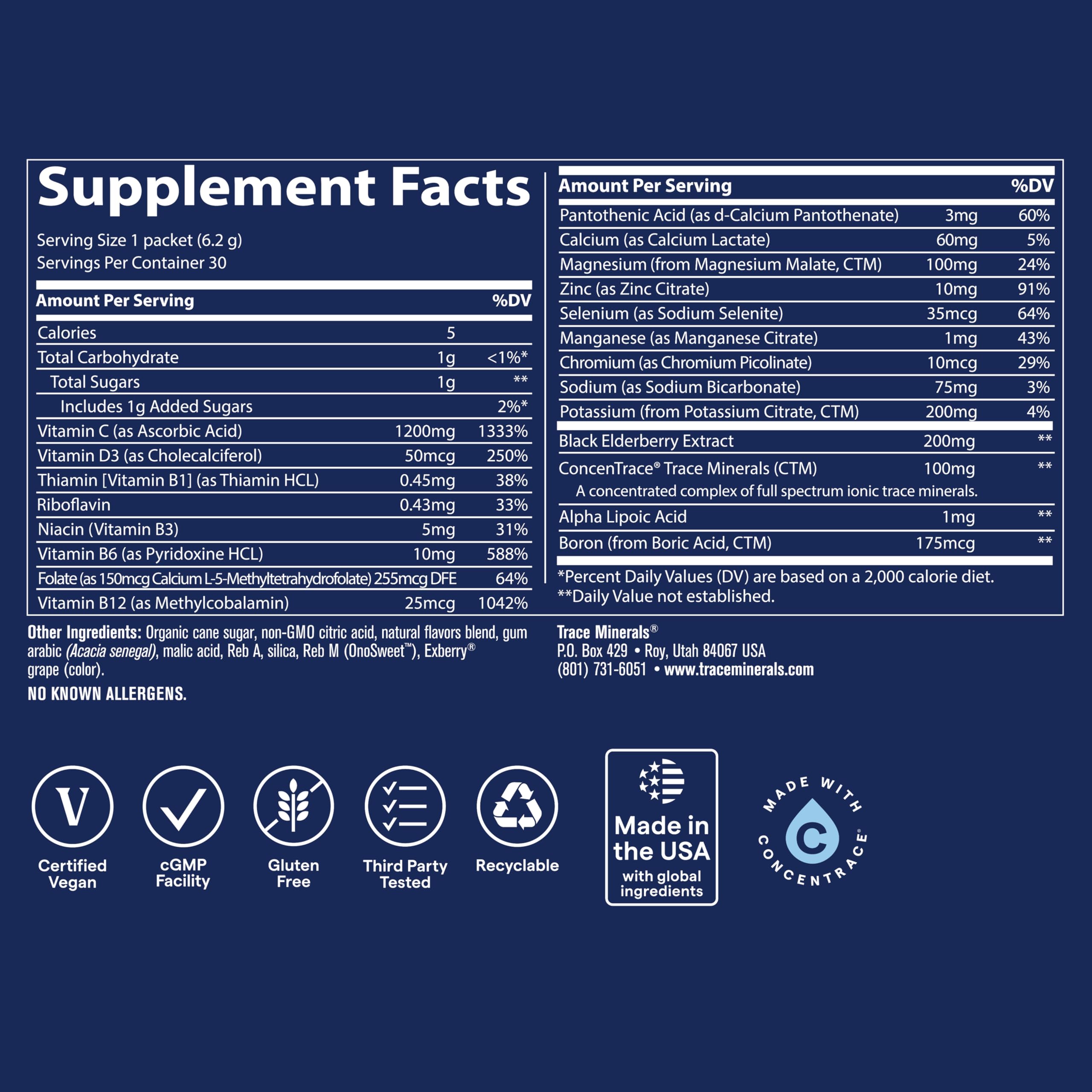 Trace Minerals Power Pak – 60 sachets, format nomade pour voyages et activités.