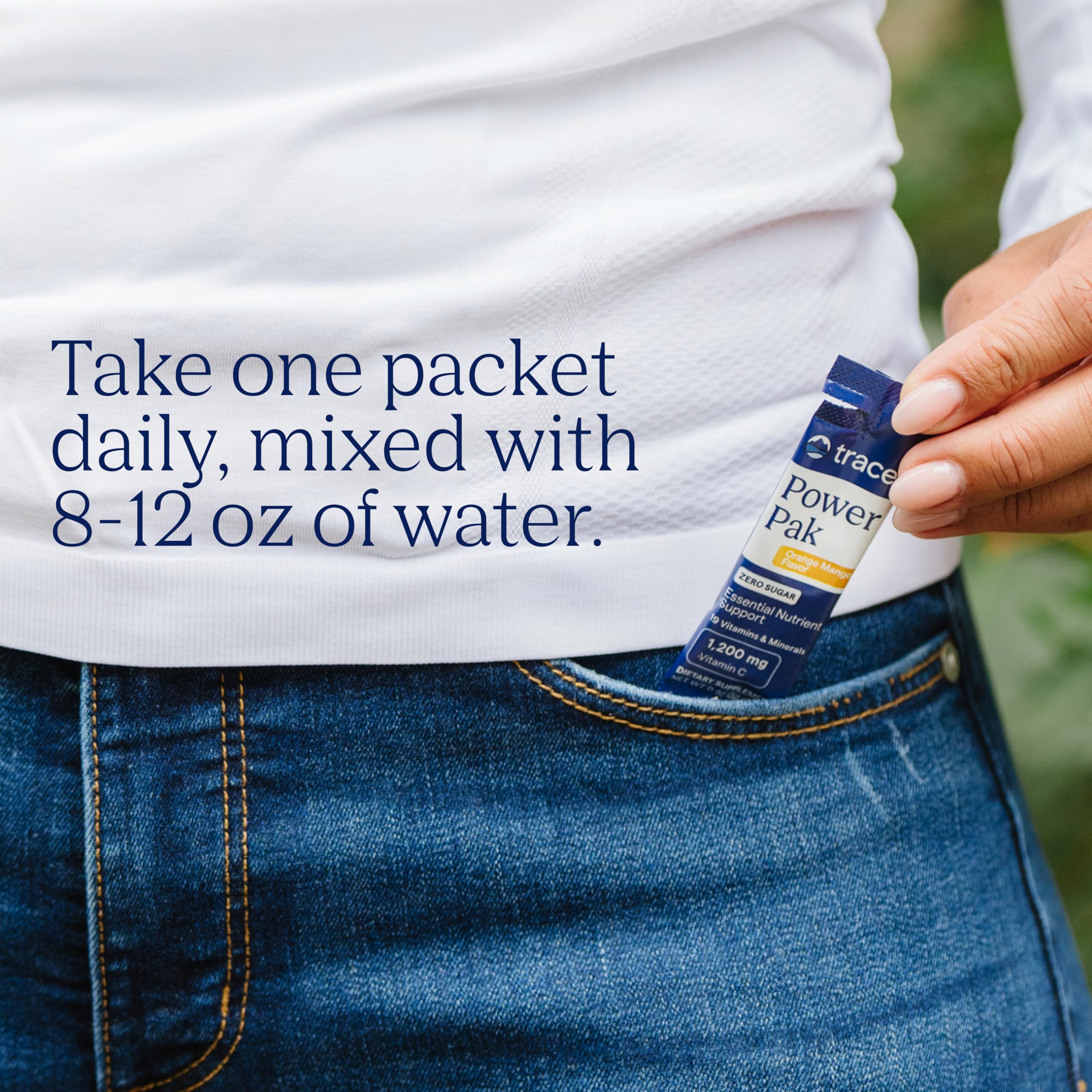 Trace Minerals Power Pak, poudre vitamine-C orange-mangue, mélange aromatique revitalisant.