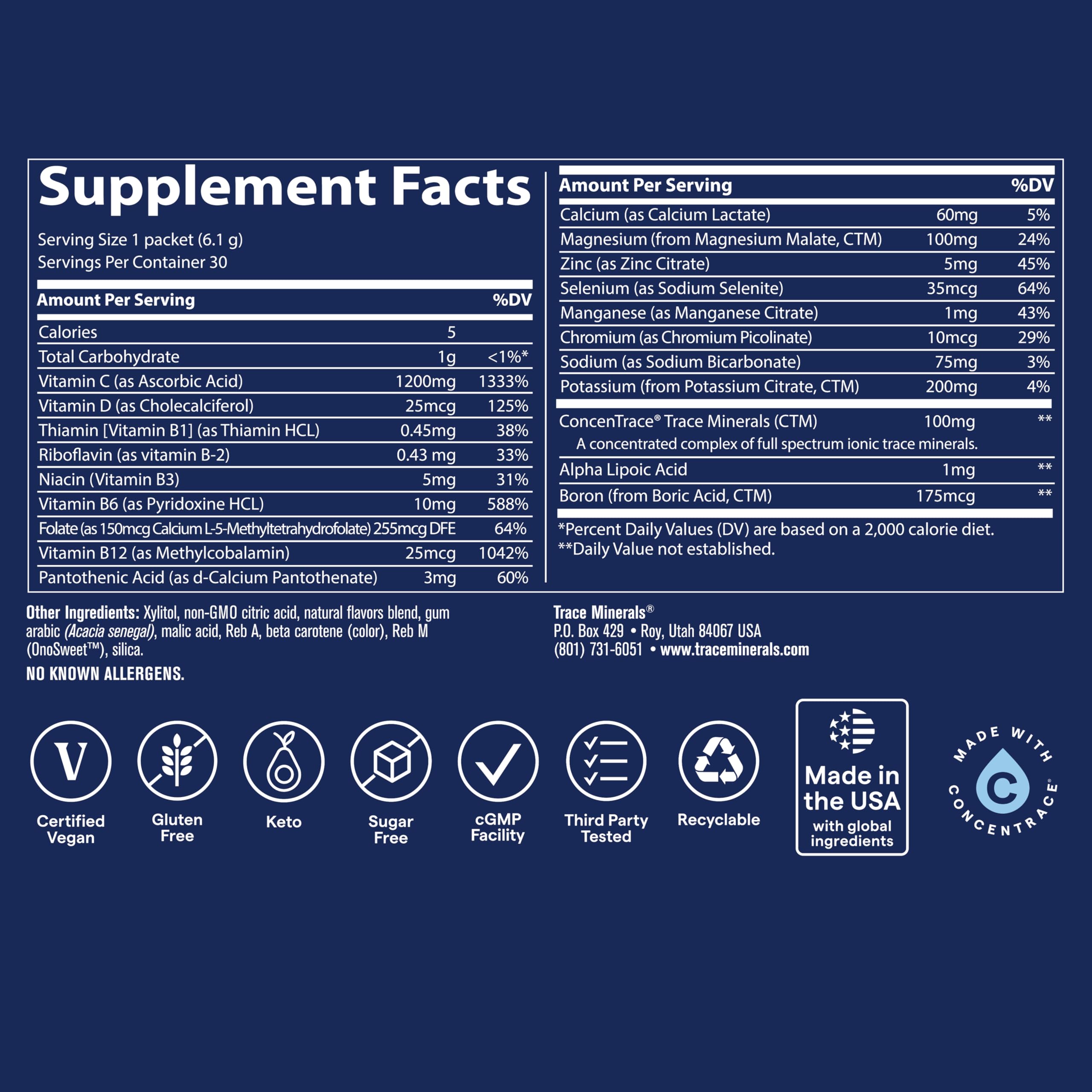Trace Minerals Power Pak, sachets individuels, pratique en déplacement.