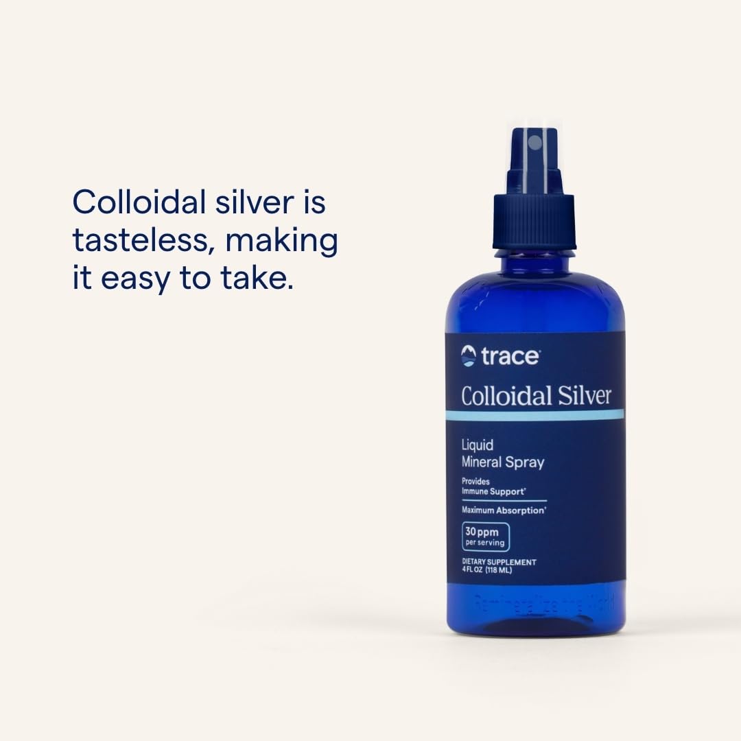 Étiquette du spray argent-colloïdal Trace Minerals avec instructions claires.