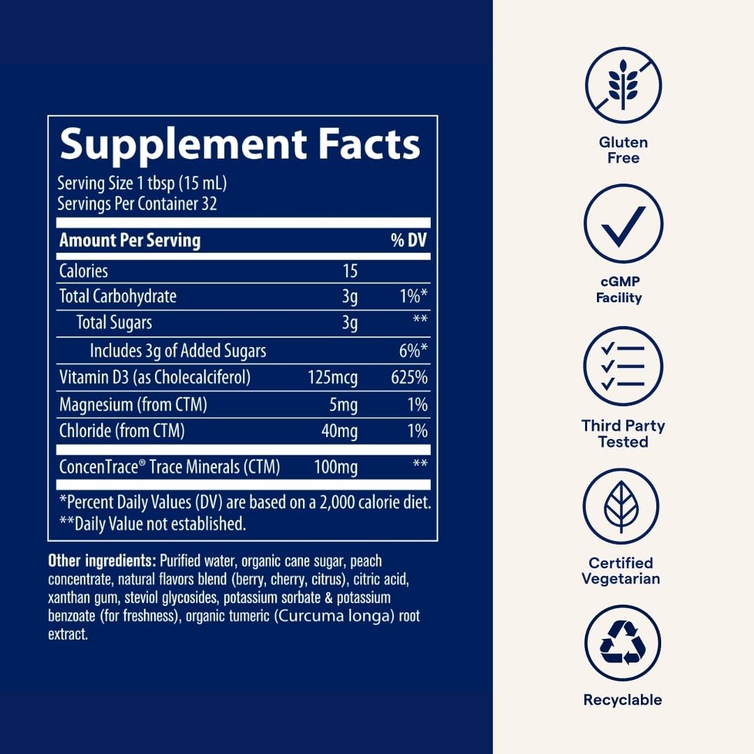 Trace Minerals Vitamine D3 source durable etats-unis reminéralisation par minéraux naturels et soutien immunitaire.
