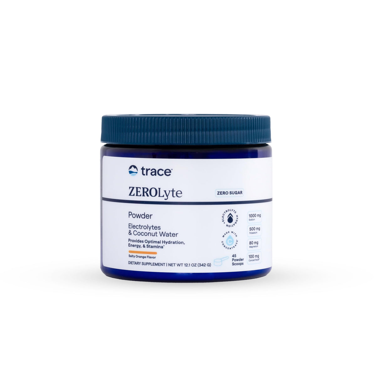Trace Minerals ZeroLyte emballage saveur orange salée pour hydratation pratique.