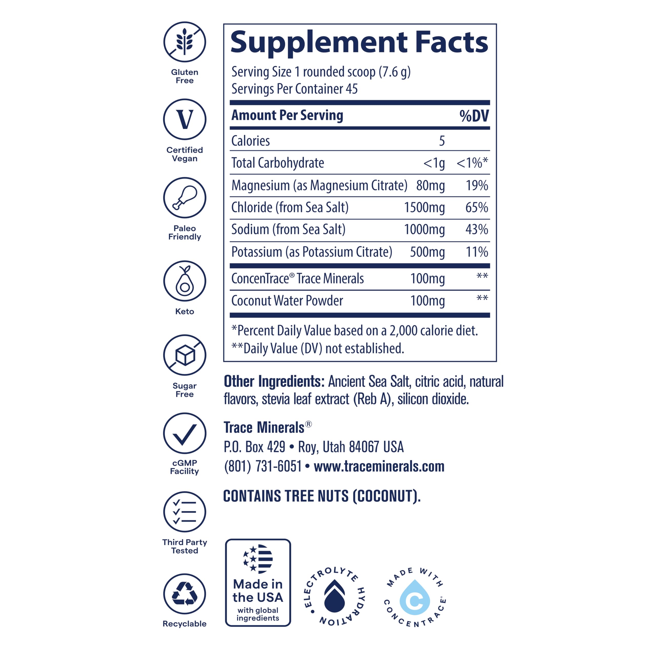 Trace Minerals ZeroLyte sachet portable saveur orange, pratique en déplacement.