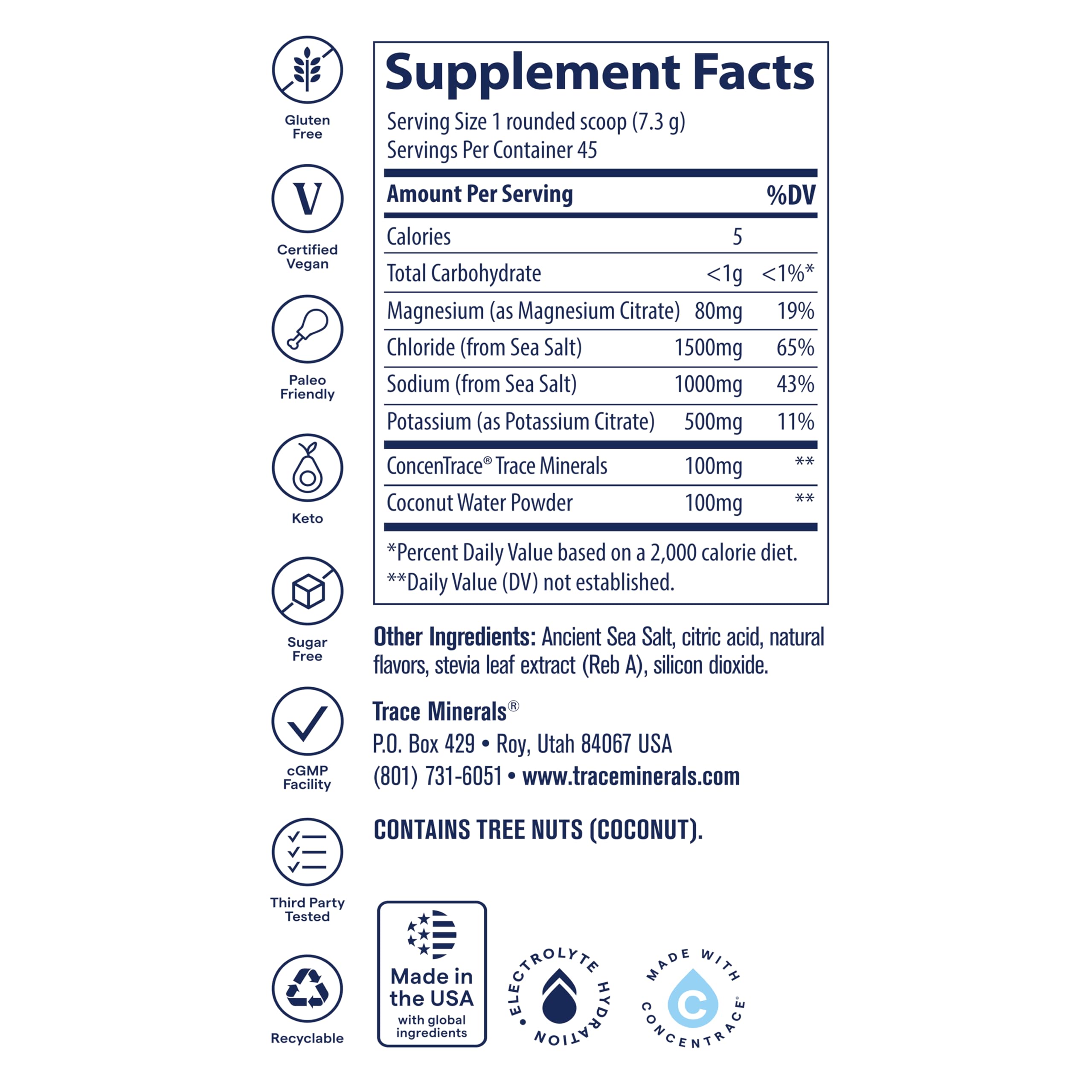 Trace Minerals ZeroLyte, cuillere-doseuse et poudre, idéal pour préparer rapidement une boisson revitalisante.
