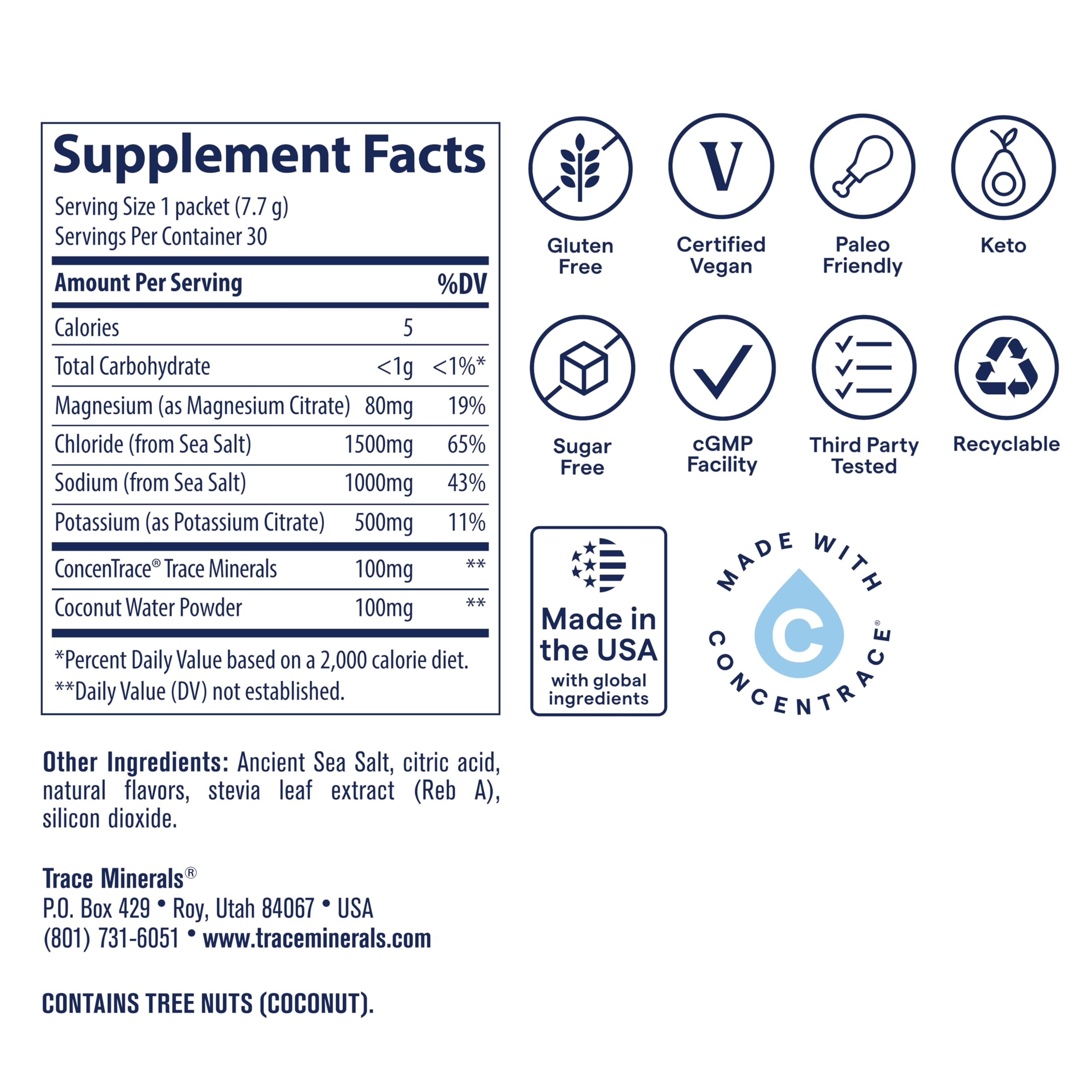 Trace Minerals ZeroLyte mélange-minéraux, poudre facile à mélanger pour l'hydratation.