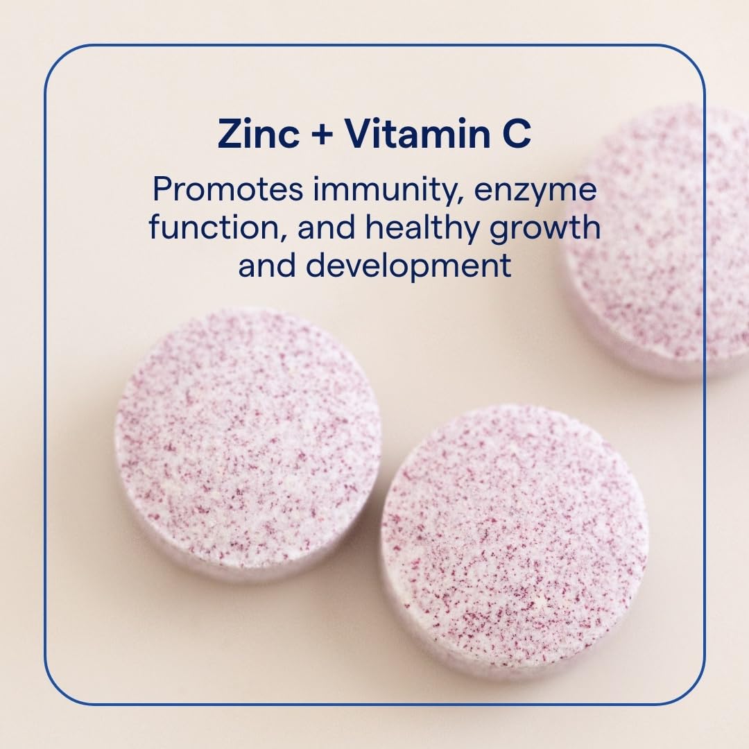 Trace Minerals Zinc + Vitamin C, emballage framboise, présentation pratique pour toute la famille.