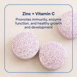 Trace Minerals Zinc + Vitamin C, emballage framboise, présentation pratique pour toute la famille.