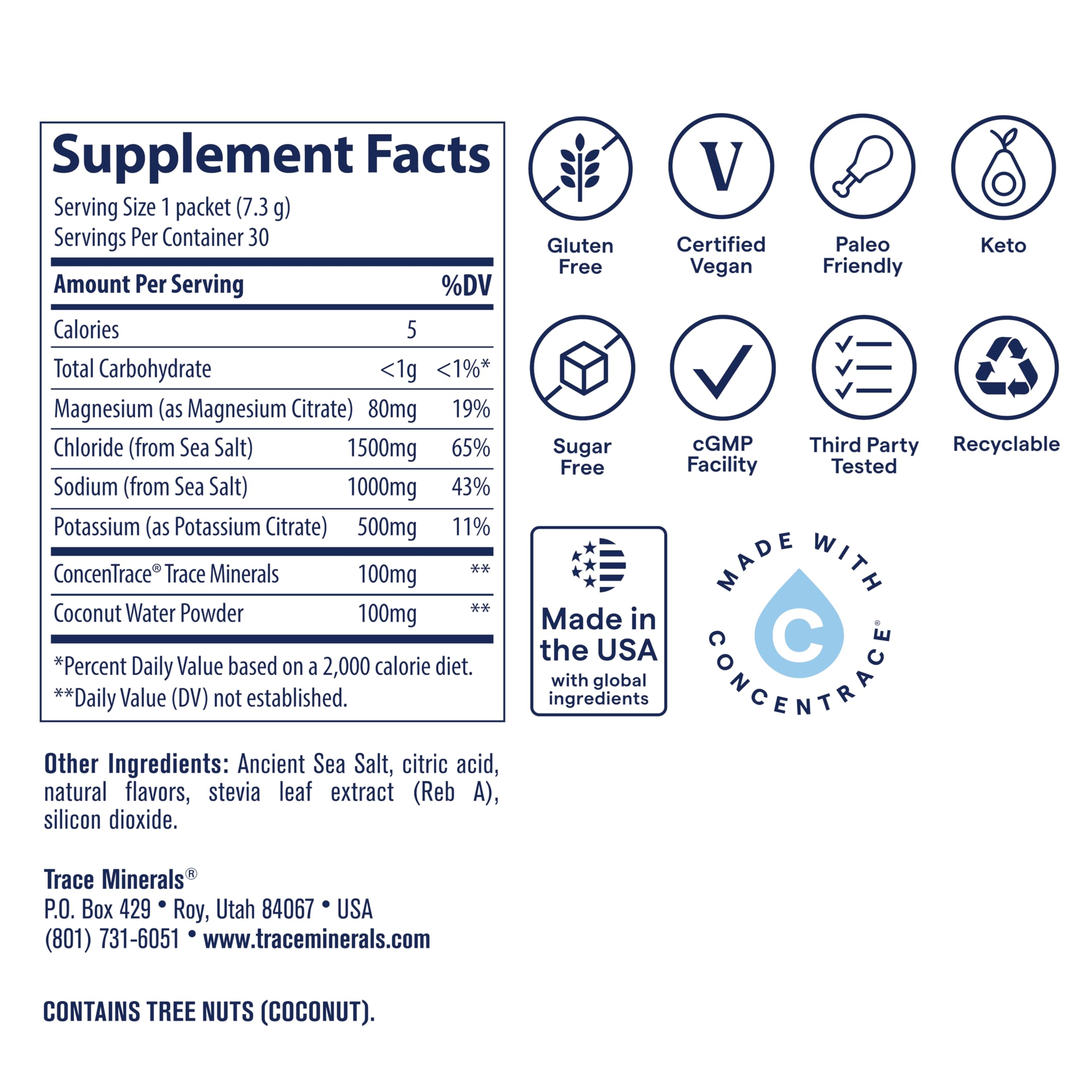 Trace Minerals ZeroLyte sel-marin ancien et minéraux essentiels dans une boisson.