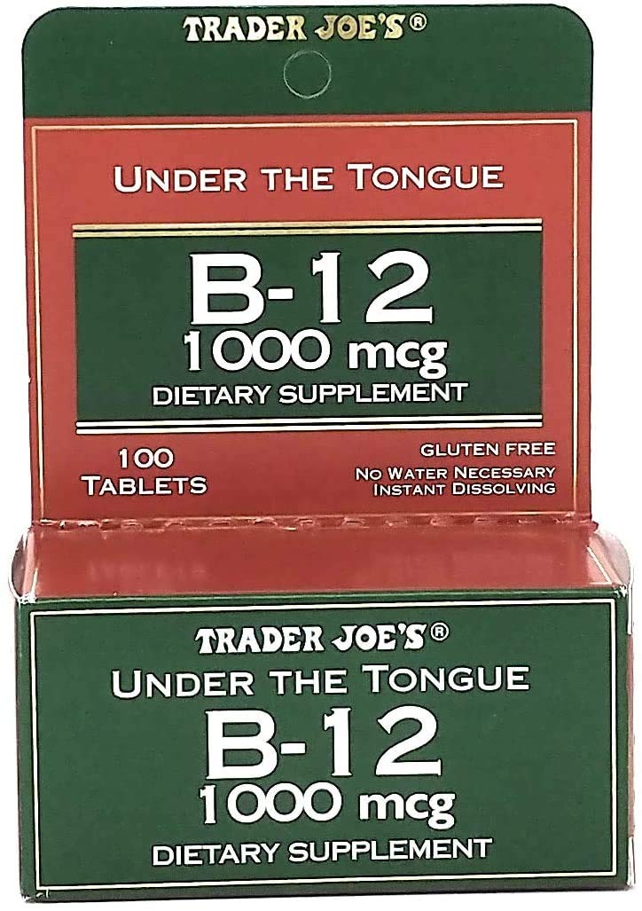 Trader Joe's B12 sous-langue dissolution rapide, parfait pour les déplacements.