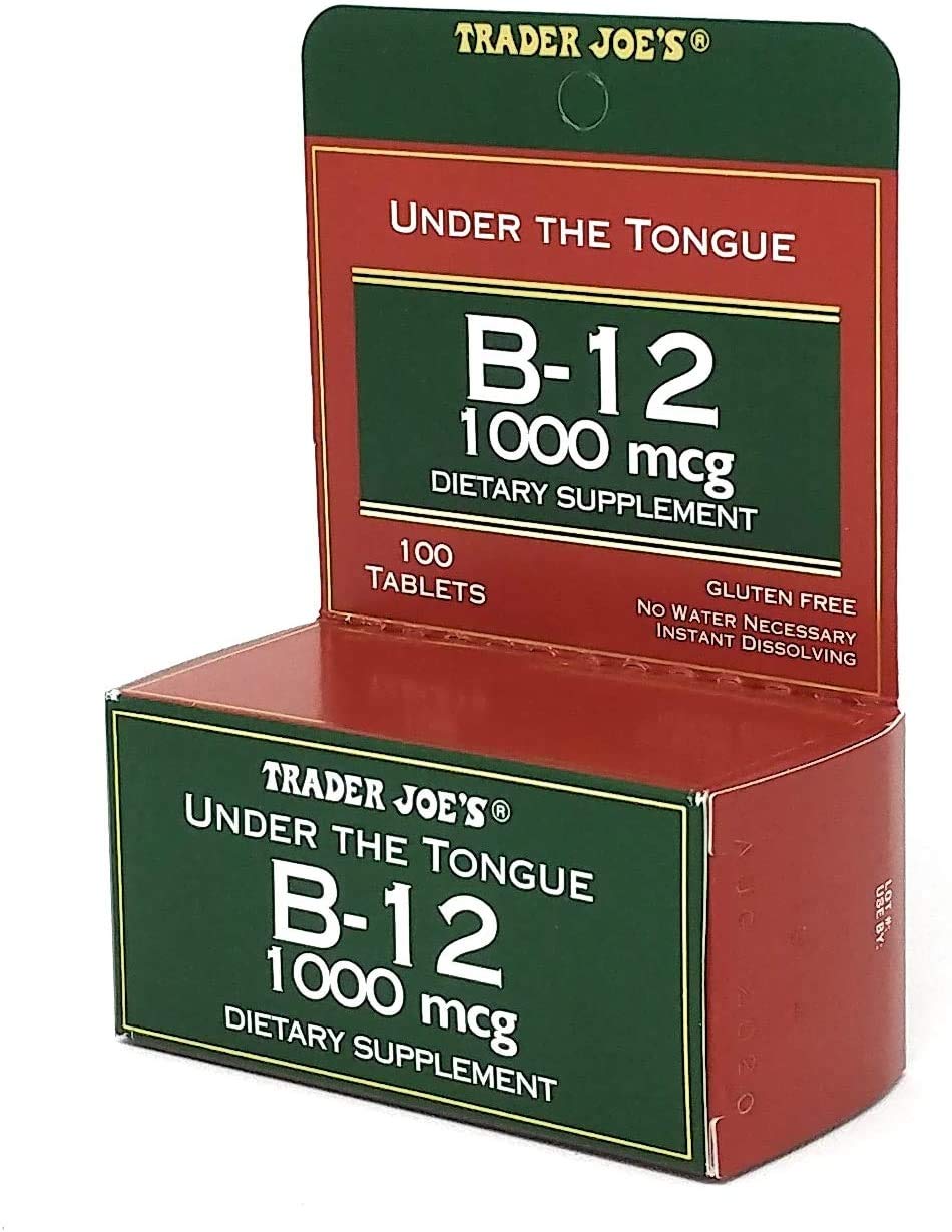 Trader Joe's B12 sous-langue sans gluten, option végétarienne adaptée.