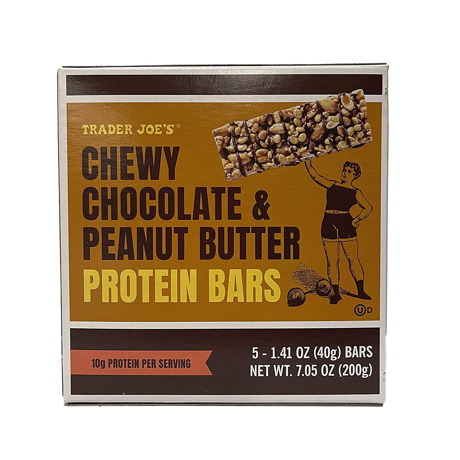 Barre protéinée Trader Joe's chocolat et cacahuète, texture moelleuse pour une collation pratique