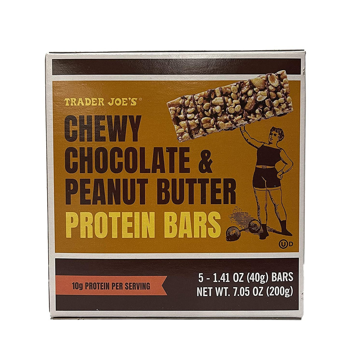 Barre protéinée Trader Joe's chocolat et cacahuète, texture moelleuse pour une collation pratique