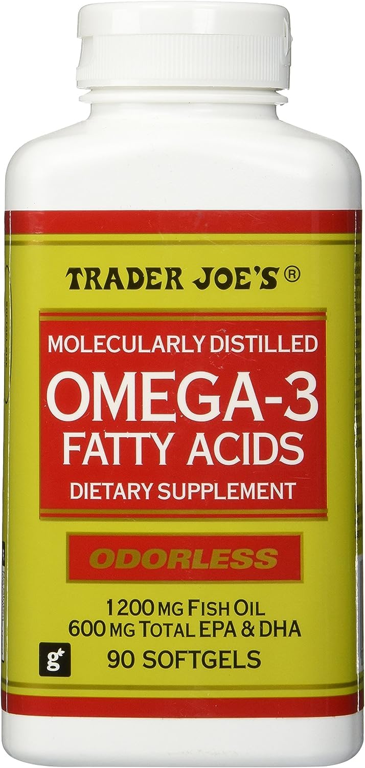 Capsules Trader Joe's Omega-3 dans une bouteille, faciles à prendre au quotidien.