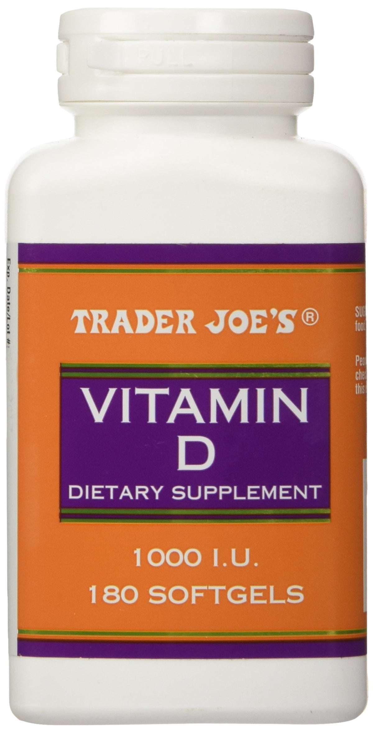 Trader Joe's Vitamine D3 1000iu, flacon protégé lumière, stabilité du complément.