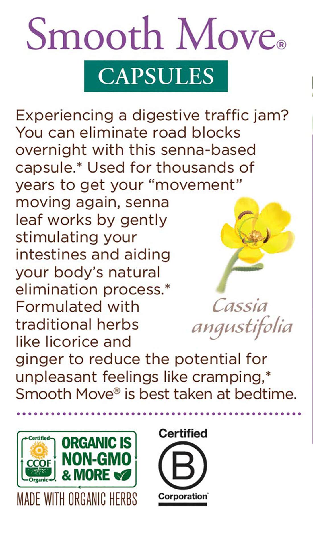 Gélules sans colorants ni arômes, Smooth Move par Traditional Medicinals.