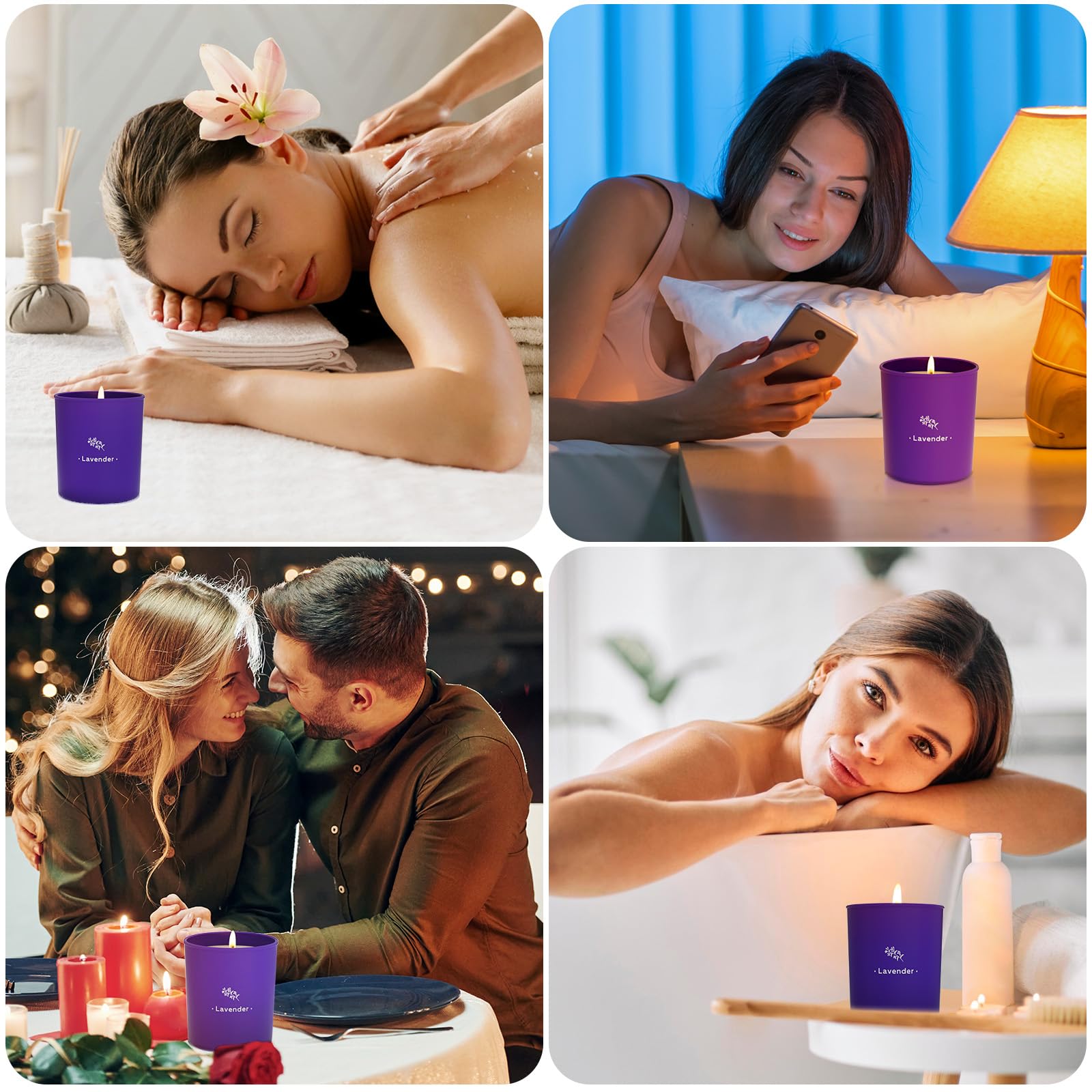 TranquilBliss bougie lavande, verre violet, décoration et bien-être