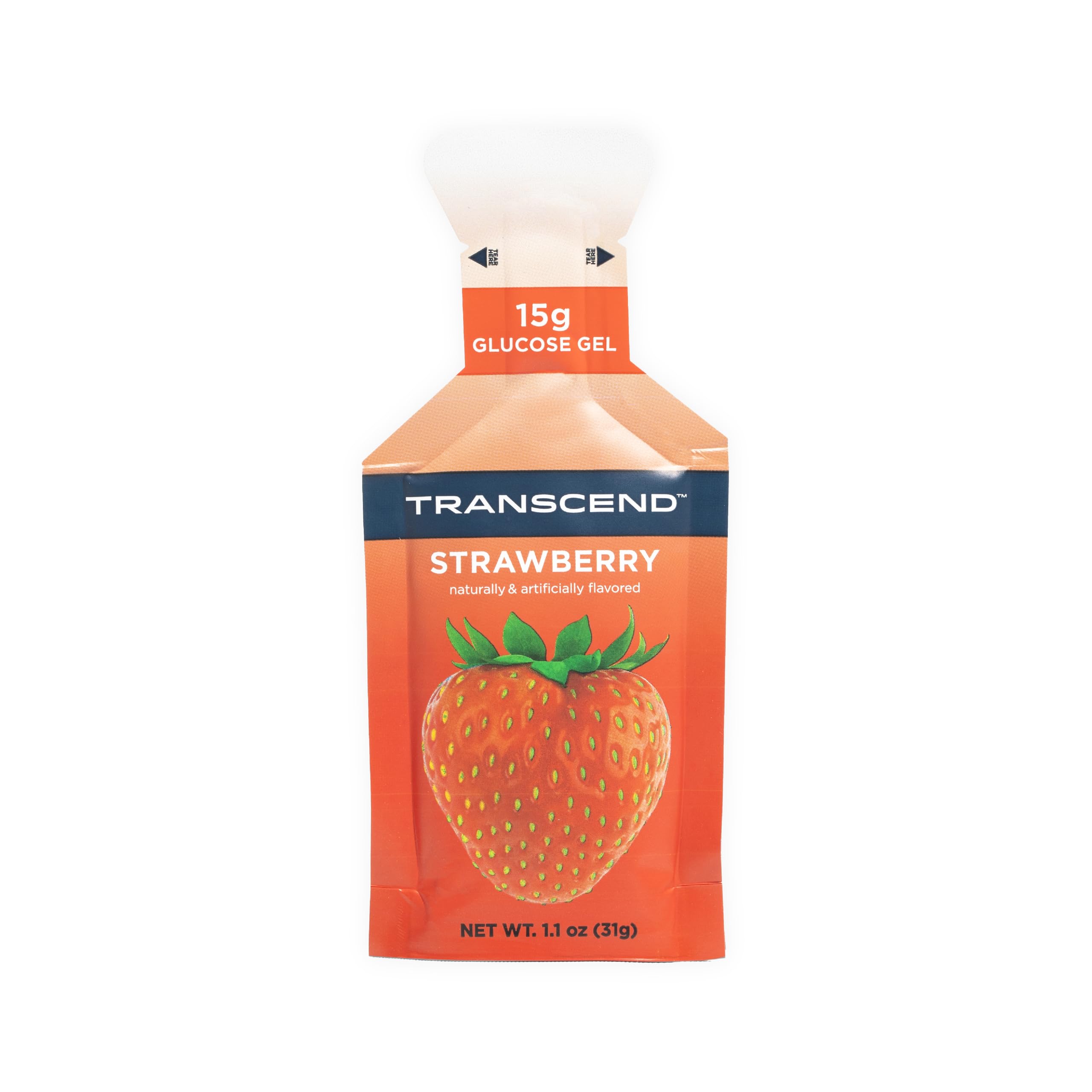 Transcend Gel Énergie Fraise – bouteille ouverte, récupération rapide après l'effort.