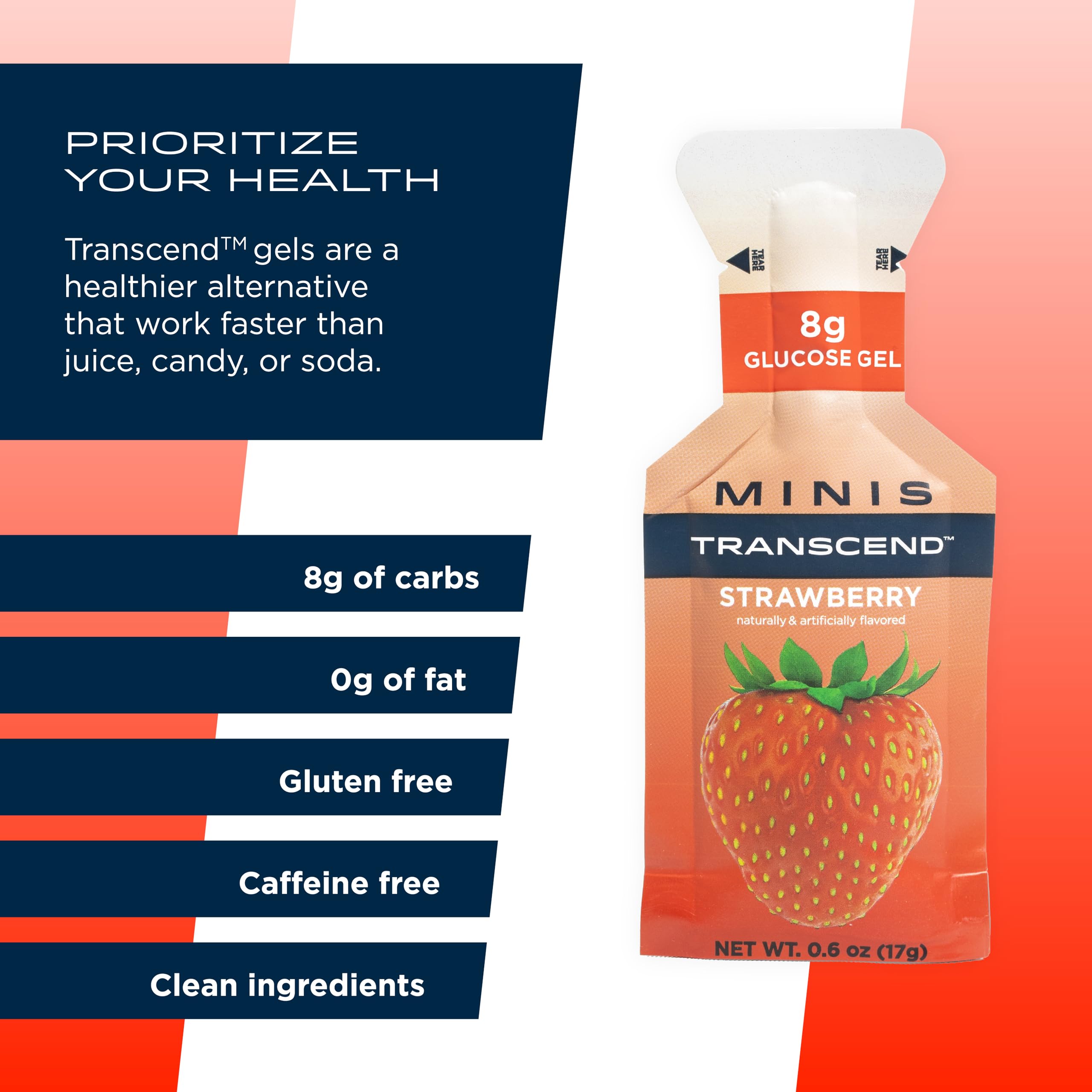 Transcend Gel Fraise Sans Caféine, option légère pendant les sessions.