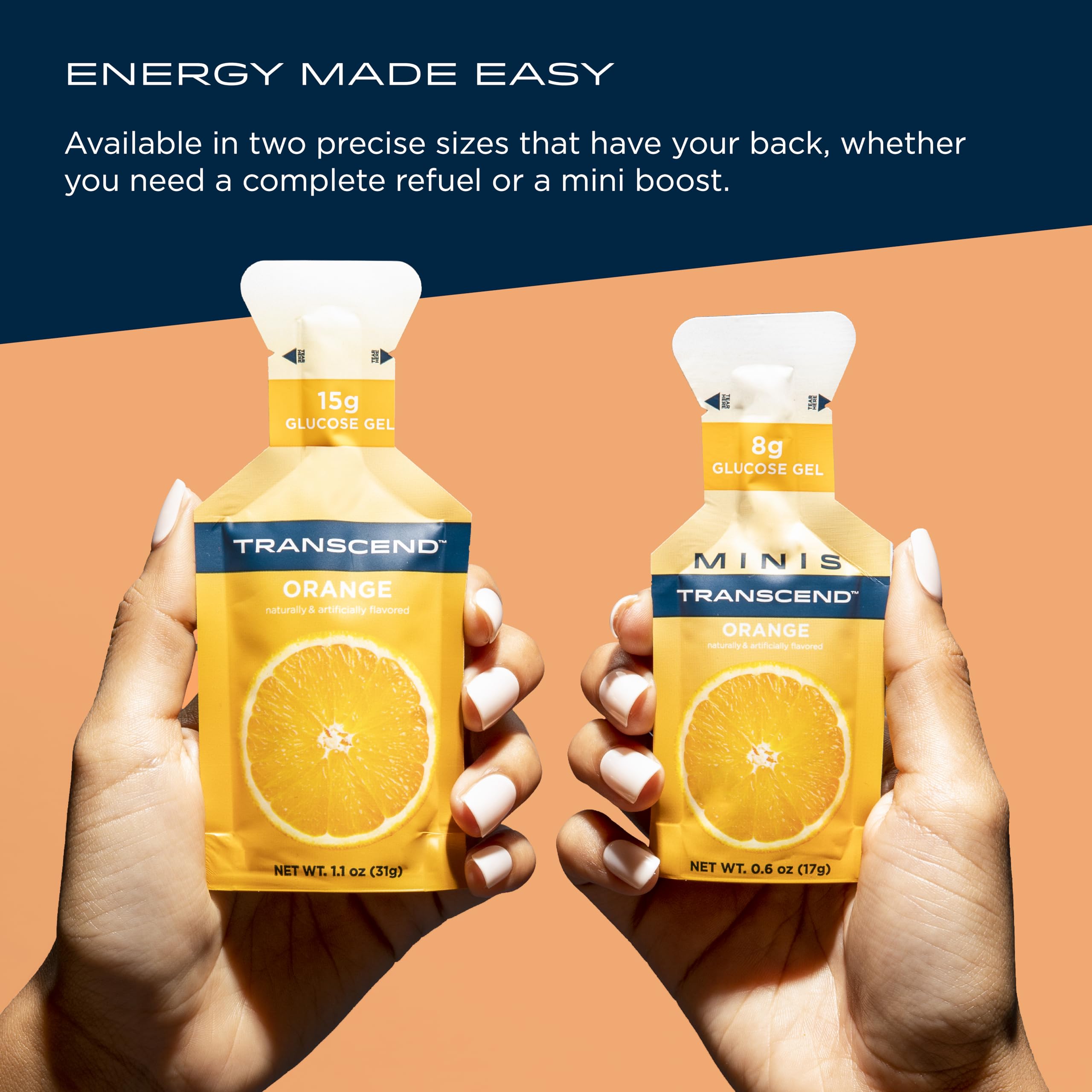 Ingrédients simples et sans gluten du gel orange mini-pack Transcend.