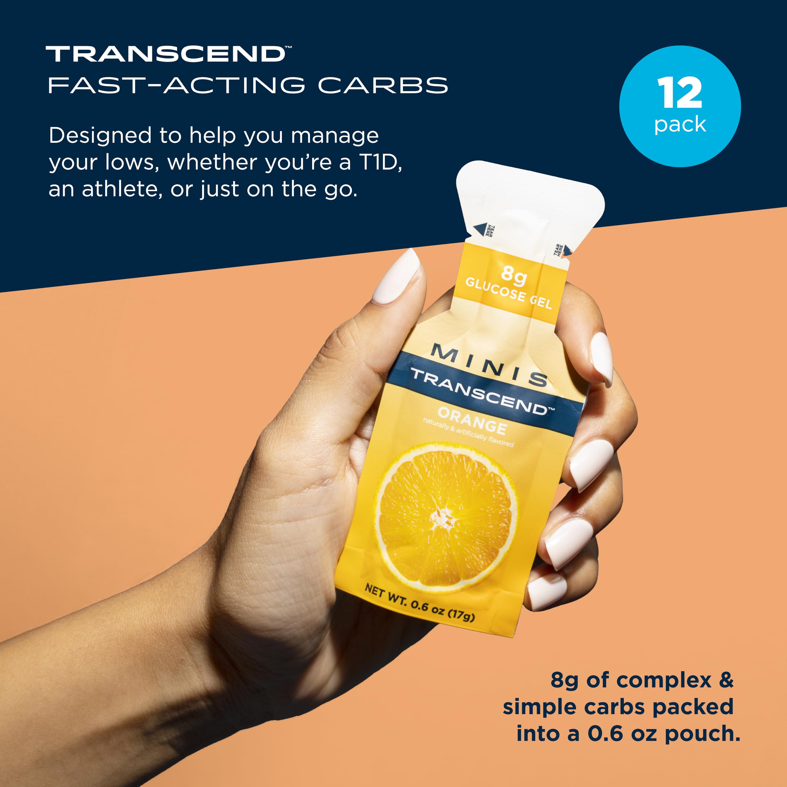 Ouverture facile du gel orange mini-pack Transcend pour une utilisation rapide.