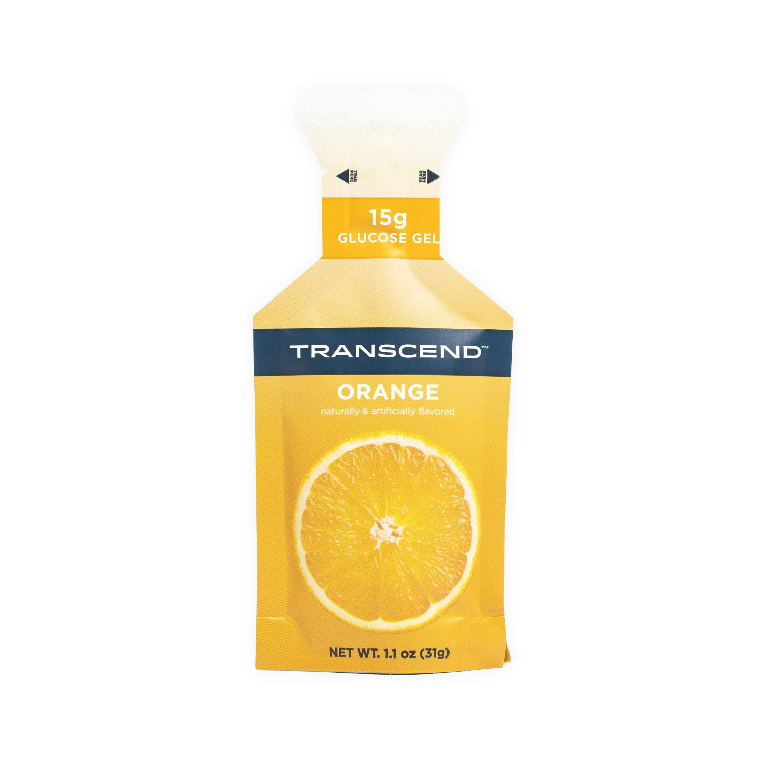 Transcend Gel Orange : emballage boîte de 10, énergie rapide.