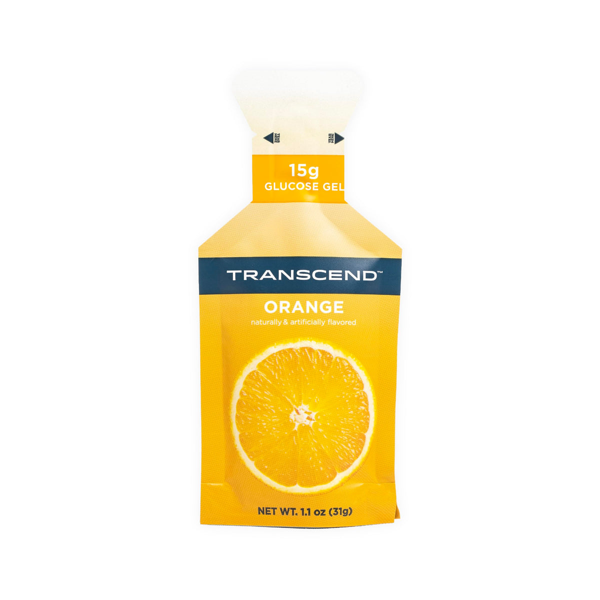 Transcend Gel Orange : emballage boîte de 10, énergie rapide.
