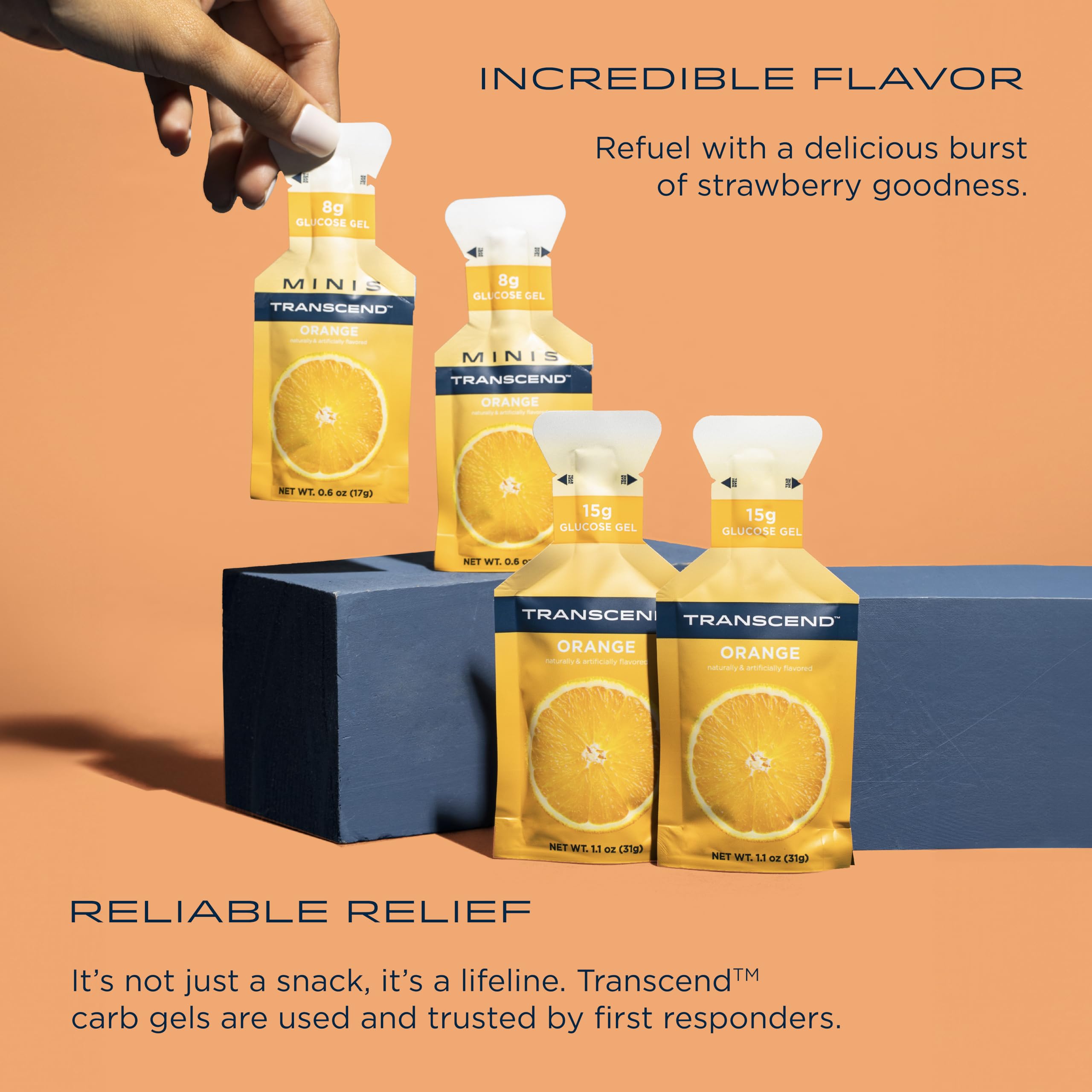 Texture du Gel Orange Transcend facilitant l’ingestion en mouvement.