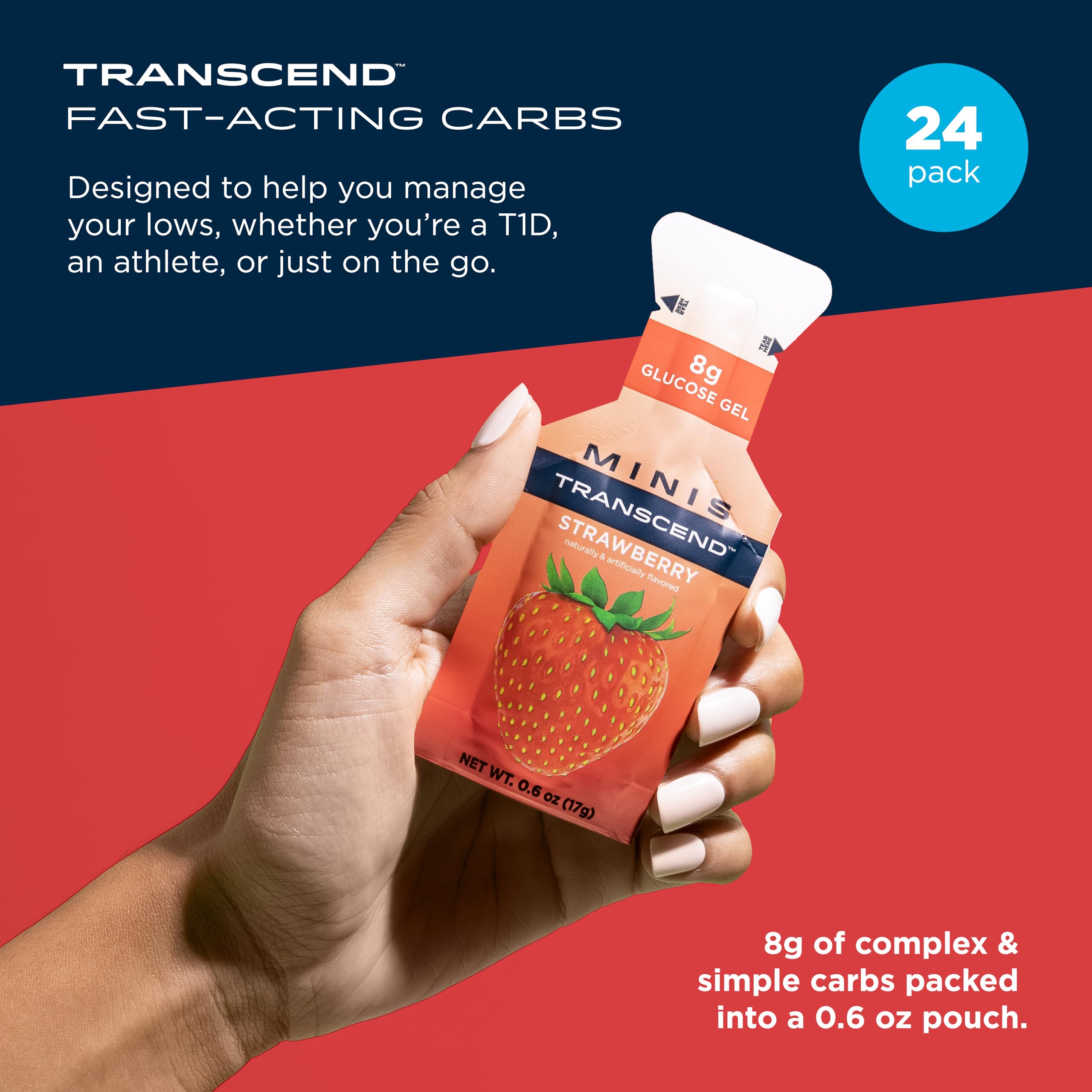 Transcend Pack 24 sachets fraise, portable pour les séances intenses.